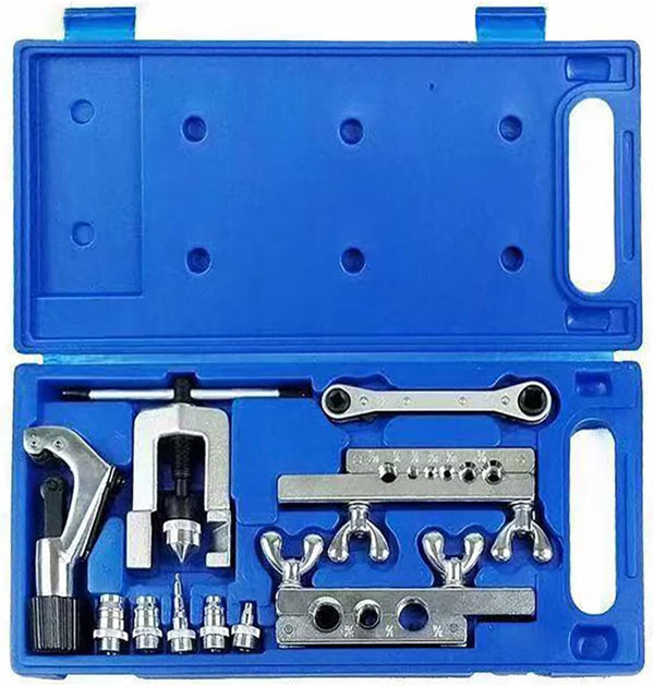 Flaring Swage Tool Kit, HVAC Tools - Professional Flaring Tool Kit and Swaging Tool Kit for Brake Line and Tubing,Includes Tubing Cutter and Ratchet Wrench for Copper Aluminum Plastic Pipe 45 Degrees