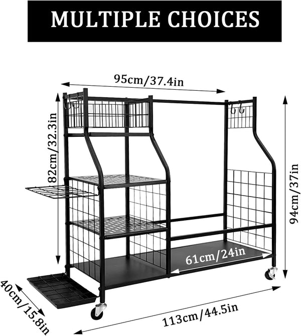 Golf Storage Organizer Golf Bag Storage Stand Golf Bag Organizer Garage Sport Equipment Storage Rack with Wheels Golf Equipment Rack with 4 Removable Hooks Large Capacity for Golf Storage Accessories