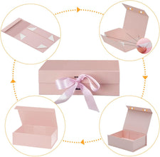 Gift Box with Lid, Collapsible Bridesmaid Magnetic Closure Proposal Box with Satin Ribbons, Sturdy Storage Box for Birthdays, Weddings,Christmas(Pink, 33.2 x 27 x 11.2cm, 13.1 x 10.6 x 4.4 inchs)