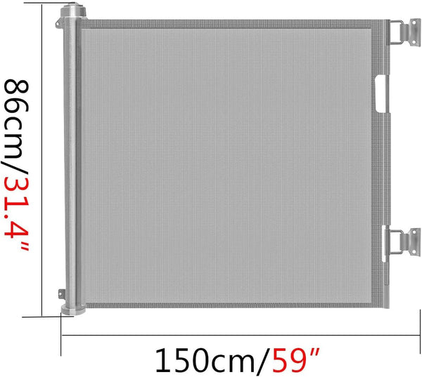 Retractable Baby Gate for Stairs, Mesh Baby Gate 33" Tall, Extends 59" Wide, Extra Wide Retractable Dog Gate for Stairs, Long Child Safety Gates for Doorways, Hallways,Indoor/Outdoor(Grey,86CMx150CM)