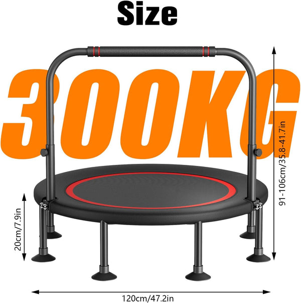 40"/48"Foldable Mini Trampoline with Adjustable Foam Handle –Thick Steel Spring Fitness Workout Rebounder Trampoline for Adults Indoor Outdoor Workouts Mini Trampoline for Adults Fitness Up to 300kg