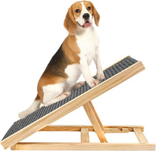 27.6''(70cm) Wooden Adjustable Pet Ramp Dogs Ramp for Bed- Non-Slip Surface and Foot Pads Car Ramp Adjustable Height Portable Ramp for Dogs - Up to 100lbs - Folding Dog Ramps for Bed Couch SUV Car