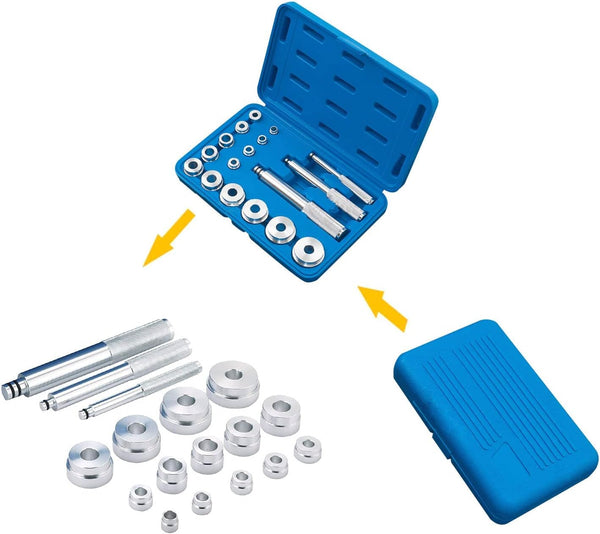 Bearing Race and Seal Driver Set, 17Pcs Auto Bearing Race Seal Driver Disc Tool Master Set Wheel Axle Bushing Installation Kit With Blue Case for Motorbikes, bikes Wheel Bearings