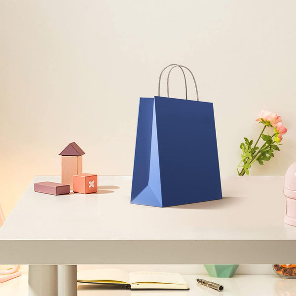 50 Pack Medium Blue Paper Gift Bags with Handles, Ideal for Weddings, Events, Shopping, Bulk Blue Gift Bags, Blue Paper Shopping Bags, Blue Kraft Paper Bags, 21x11x27cm, 8.3"x4.3"x10.6", Blue