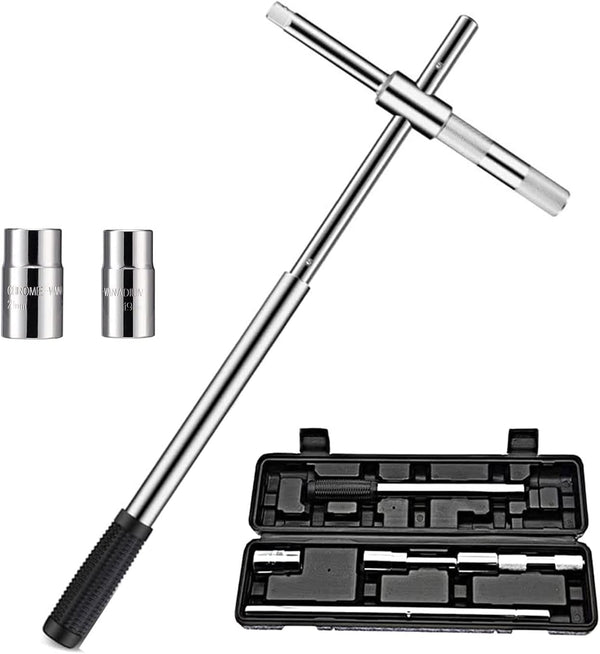 23" Universal Extended Telescoping Lug Wrench, 4 Way Tire Iron Nut Wrench Set with Storage Box and Standard Sockets(17mm/19mm/21mm/23mm), Wheel Wrench for Repair Car Vehicle Auto Tire Nut Wrench