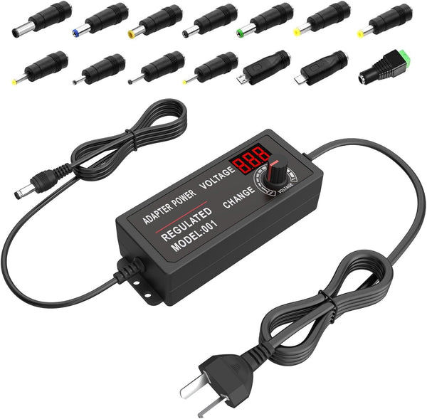 72W Variable Power Supply Adapter 3V-24V 3A 72W Universal Power Supply 3V 5V 6V 9V 12V 15V 18V 20V 24V Variable Universal AC/DC Adapter 100V-240V AC to DC Converter with 14 Tips, Overload Protection