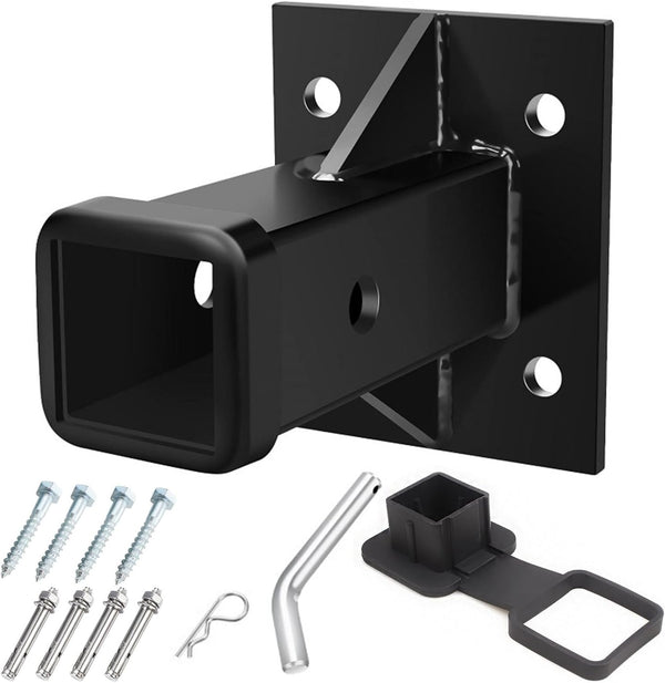 Heavy Duty Anti-Rattle Bolt-On Receiver Opening Hitch Tube Universal Hitch Wall Mount and Bolt-On Receiver Tube 2" Opening Hitch Receiver Plate Tube Trailer Hitch Receiver(Includes Cover & Pin/Clip)