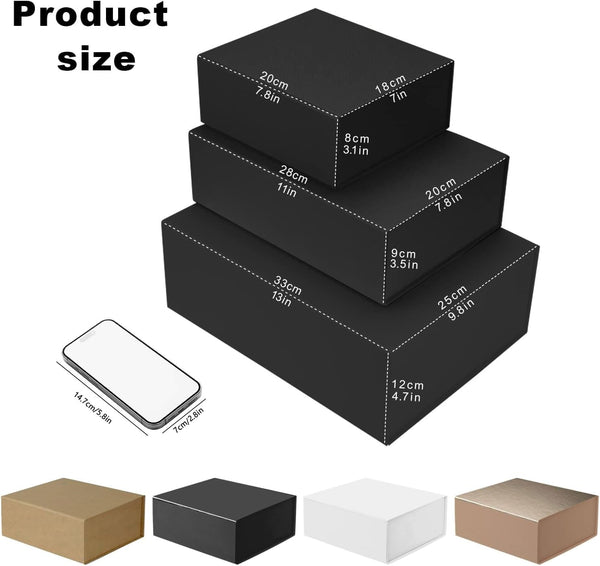 Gift Box with Lid, Collapsible Bridesmaid Proposal Box with Magnetic, Sturdy Storage Box for Birthdays, Weddings, Father's Day, Christmas (Black, 28 x 20 x 9cm, 11 x 8 x 3.5 inchs)