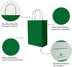 Green Paper Gift Bags with Handles Bulk Green Paper Gift Bags Bulk Green Paper Bag Green Craft Bags with Handles Multipurpose Shopping Bag Favor Bag Craft Paper Bag for Retail, Green, 30pc, 21x11x27cm