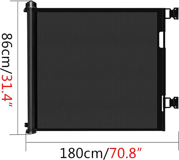 Retractable Baby Gate Retractable Dog Gate Ideal for Babies and Pets 33" Tall Extends up to 70" Wide Baby Gates for Doorways Stairs Indoor/Outdoor Baby Gate, Convenient Installation(Black,86CMx180CM)