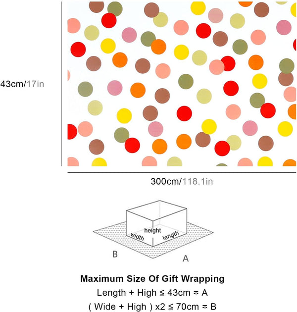 Rainbow-Themed Gift Wrap Set - 3 Mini Rolls, Rainbow Stripes - Rainbow Polka Dot Wrapping Paper Roll Birthdays, Baby Showers, Weddings & All Celebrations, 43x300cm/17"X118" Per Roll
