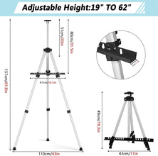 Silver Artist Easel Stand - Adjustable Aluminum Tripod Art Easel for Painting Easel Stand for Painting Easel for Adults with Carry Bag for Tabletop/Floor Painting & Display, Height 19-62
