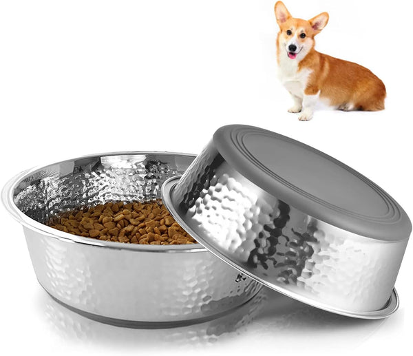 Heavy-Duty Hammered Metal Dog Bowls - BPA-Free, Non-Slip Rubber Base, Dishwasher Safe Stainless Steel Dog Food Bowl Set for Small to Medium Dogs Bowls Set Medium Sized Dog (0.9 Litre Each, Set of 2)