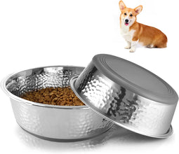 Heavy Duty Stainless Steel Dog Bowl Set Dog Food Dish - Rust Resistant, Food Grade, Non-Slip, Quiet and Stable for Cats and Dogs, Suitable for Dry and Wet Foods, Grey (0.5 litre Each, Set of 2)