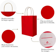 Red Gift Bags with Handles Bulk Gift Bag Red Kraft Gift Bags Red Paper Shopping Bags with Handles Bulk Red Luxurious Paper Bags with Handles for Business Retail Party Favors Bags, Red,30pc, 21x11x27cm