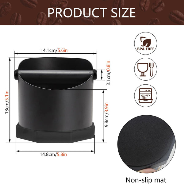 Stainless Steel Espresso Knock Box for Espresso Coffee Grounds Knock Box Used Coffee Grounds Container Disposal knockbox Espresso Puck Knock Box kit, Oblique Mouth, Non-Slip Base, Black, 1600ml