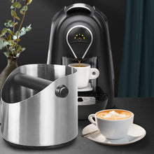 Coffee Knock Box Stainless Steel Construction Silver Espresso Knock Box, Stainless Steel Espresso Machine Accessories with Removable Knock Bar and Non-Slip Base for Easy Coffee Ground Disposal(Small)