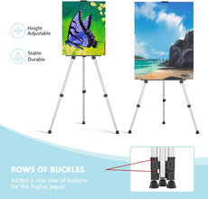 Silver Artist Easel Stand - Adjustable Aluminum Tripod Art Easel for Painting Easel Stand for Painting Easel for Adults with Carry Bag for Tabletop/Floor Painting & Display, Height 19-62