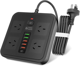 11-in-1 Power Board with USB C and Independent Switches, 6Ft(1.8M)Extension Cord,5 AC Outlets, 6 USB Ports, Surge Protector Power Board, Overload Protection, Ideal for Home, Office, Dorm Room (White)