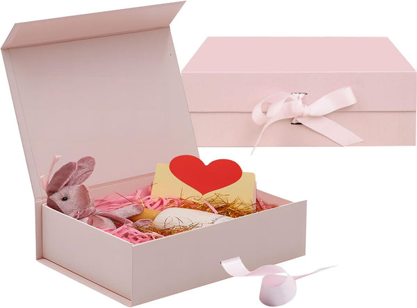 Exquisite Pink Box for Gift: Bridesmaid Gift Box with Ribbon, Magnetic Closure, Birthday Box, Bride Gift Box, Gift Boxes for Presents, Surprise Box Gift Box, 25x22x9cm (Pink, 25x22x9, 2pcs)