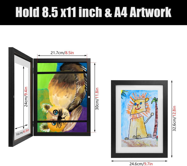 Artwork Showcase Frame for Kids Art Frame Front Opening,Magnetic Easy Use,Stores 100 A4 Artworks for Displaying Children's Paintings, Photos on Desk or Wall in Home and Office(Black,1Pcs,13 X 9.7inch)