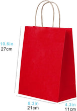 50 Pack Medium Red Paper Gift Bags with Handles, Good for Valentine's Day Events Bulk Red Gift Bags Red Paper Shopping Bags, Red Kraft Paper Bags with Handles, 21x11x27cm, 8.3