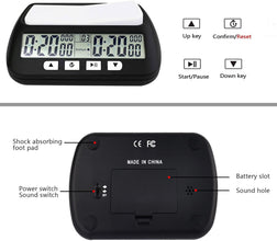 Professional Digital Chess Clock Timer Multifunctional with Bonus Delay Countdown Alarm Features Chess 2-Player Board Games Portable Timer with Tournament Chess Timer Clock Bonus Time Features, Black