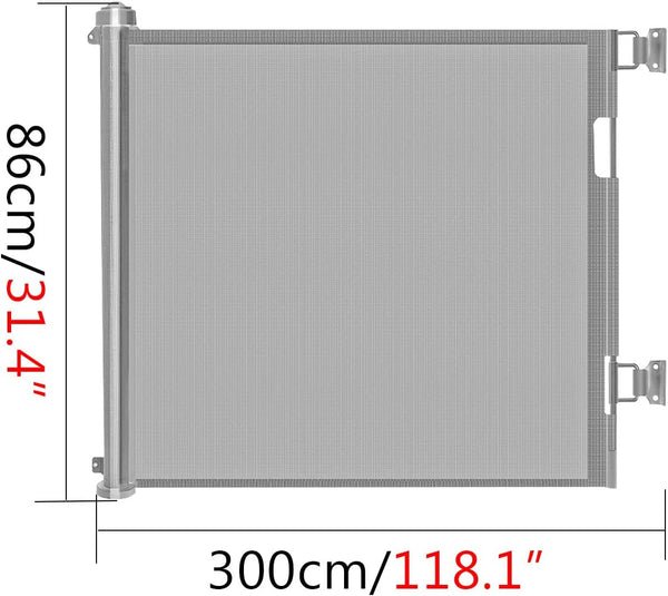 Retractable Baby Gate Retractable Screen Door Easy Installation 33" Tall Stretches 118" Wide for Large Stairs Retractable Dog Gates for Doorways Indoor Retractable Gate Outdoor (Grey,86CMx300CM)