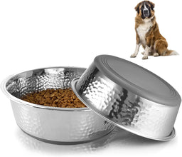 Hammered Finish Stainless Steel Dog Food Bowls Set - Non-Slip, Rust Resistant, Food Grade, Large Dog Food Steel Dog Bowls Set Large Sized Dog for Medium to Large Dogs (1.75 Litre Each, Set of 2)