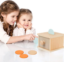 Montessori Coin Box Enhance Toddler Learning with Object Permanence Box Montessori Toys for 1+ Year Old Wooden Drop Toys for Toddlers Infant Developmental Coin Drop Toy Pincer Grasp Toys