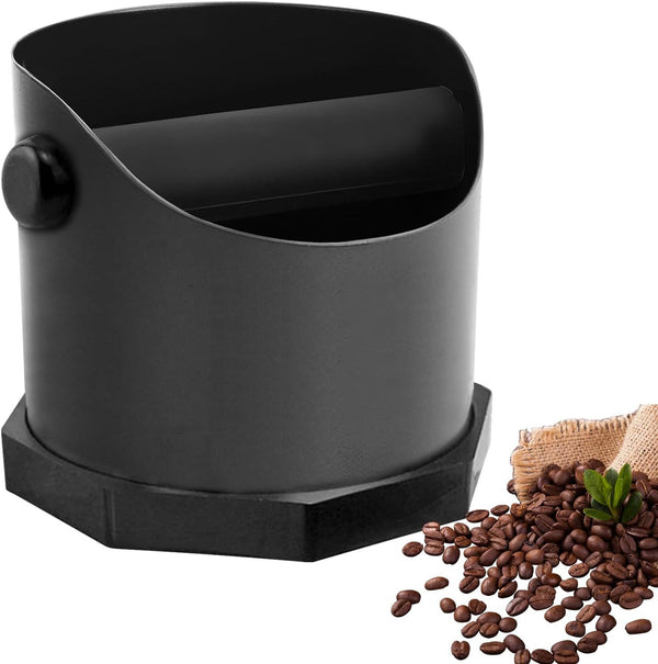 Stainless Steel Coffee Espresso Knock Box with Rubber Coated Knock Bar, Espresso Used Coffee Grounds Container Disposal, Durable Non-Slip Base, Espresso Dump Bin for Home and Café Use, Black, 750ml