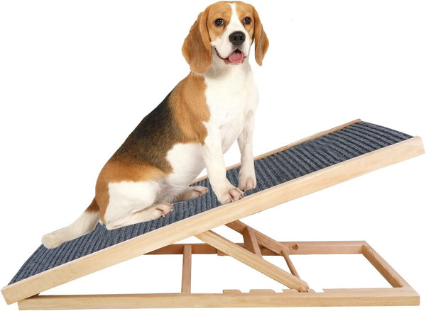 39.4''(100cm) Wooden Adjustable Pet Ramp Dog Ramp for Car - Non-Slip Surface and Foot Pads Dog Stairs - Up to 100lbs - Folding Dog Ramps for Bed Couch SUV Car Adjustable Height (LxH- 100cm x 55cm)