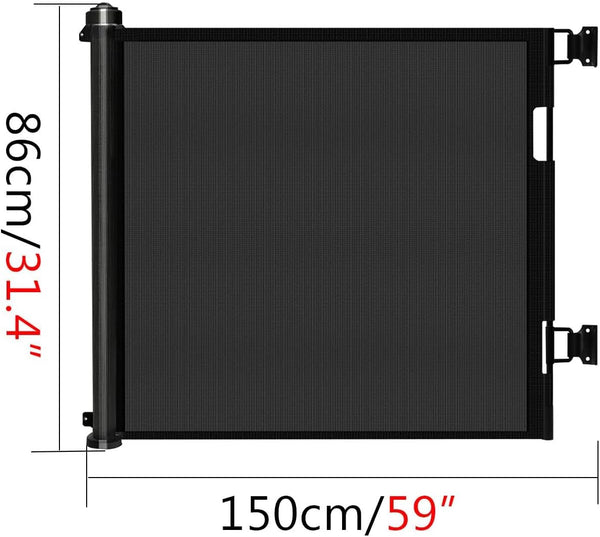 Retractable Baby Gate for Stairs, 33"Tall Expands 59"Wide Ideal Safety Solution Dog Gate for Stairs Doorways Hallways Indoor/Outdoor Baby Gate Mesh Baby Gate Retractable Screen Door(Black,86CMx150CM)