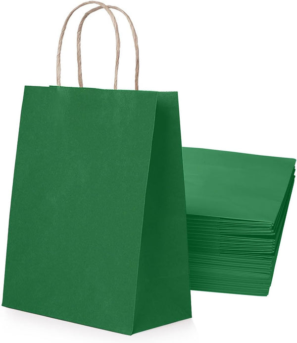 Green Paper Gift Bags with Handles Bulk Green Paper Gift Bags Bulk Green Paper Bag Green Craft Bags with Handles Multipurpose Shopping Bag Favor Bag Craft Paper Bag for Retail, Green, 30pc, 21x11x27cm