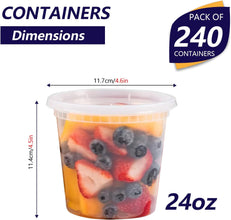 240-Pack 24 oz Plastic Deli Containers with Lids - Leakproof, BPA-Free Food Storage Containers with Lids - Microwave, Freezer & Dishwasher Safe - Ideal for Restaurants, Catering, and Large Families