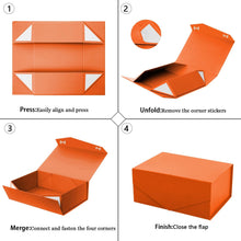 Gift Box with Lid, Collapsible Bridesmaid Proposal Box with Magnetic, Sturdy Storage Box for Birthdays, Weddings, Father's Day, Christmas (Orange,31 x 20 x 10,12 x 7.9 x 3.9 inches)