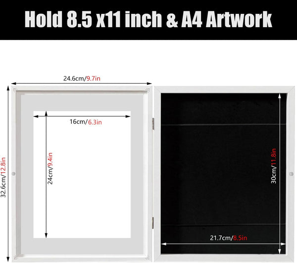 Kids Artwork Frames Changeable High Capacity Front-Opening Display Stores 100 A4 Paintings Multi-Functional Table & Wall Mount Magnetic Easy Access Art Frame for Kids Artwork(White,1Pcs,13 X 9.7inch)