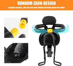 Bike Seat for Kids Front Mounted Bicycle Seats for Children with Foot Pedal Non-Slip Handrails Portable Baby Bike Seat Universal Toddler Bike Seat for Adult Bike Attachment for Kids On Adult Bike