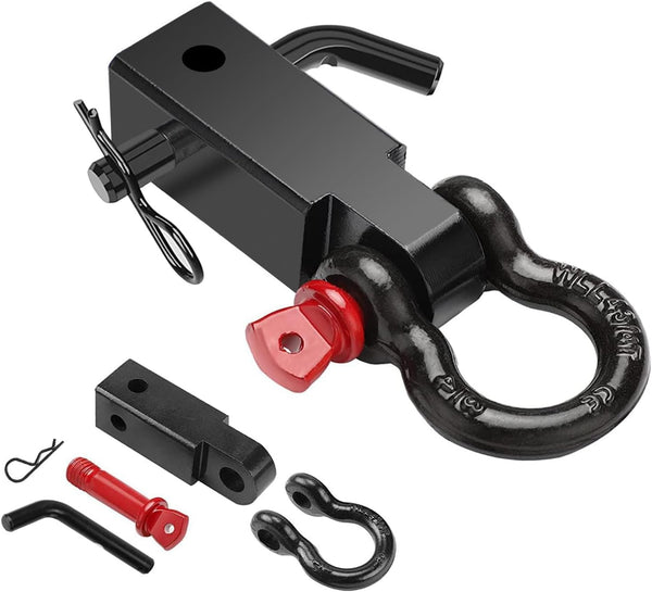 Shackle Hitch Receiver 2 inch for Off-Road Towing - 45,000 Lbs Break Strength, Heavy Duty Towing Accessory with 5/8" Screw Pin & 3/4" D-Ring Shackle for All Vehicles for Safe and Efficient Recovery