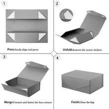 Gift Box with Lid, Collapsible Bridesmaid Proposal Box with Magnetic, Sturdy Storage Box for Birthdays, Weddings, Father's Day, Christmas (Silver grey,23 x 15 x 10,9 x 5.9 x 3.9 inches)