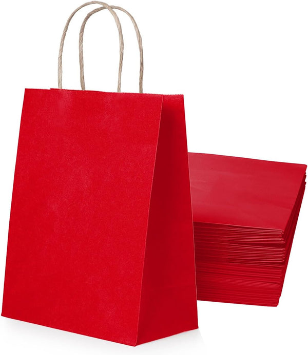 30 Pack Red Gift Bags Bulk Small Size Red Bags for Gifts Red Handle Bags Red Paper Bags with Handles Bulk Classy Kraft Bags with Handles for Small Purchases Party Gifts and Crafts, Red,30pc,15x8x21cm