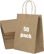 50 Pack Medium Green Paper Gift Bags with Handles, Ideal for Weddings, Events, Shopping, Green Kraft Paper Bags, Bulk Gift Bags, Green Craft Bags with Handles, 21x11x27cm, 8.3