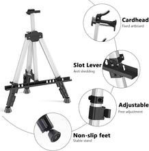 Silver Artist Easel Stand - Adjustable Aluminum Tripod Art Easel for Painting Easel Stand for Painting Easel for Adults with Carry Bag for Tabletop/Floor Painting & Display, Height 19-62