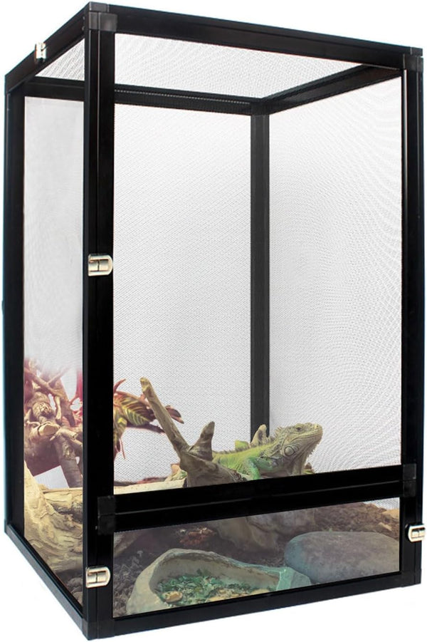 21 Gallon Aluminum Screen Reptile Cage -Versatile Enclosure for Chameleons Geckos Lizards Frogs Interaction Cage-Easy Assembly,Front Opening Door,360° Observation,Airflow cage (66x43x43cm / 26x17x17")