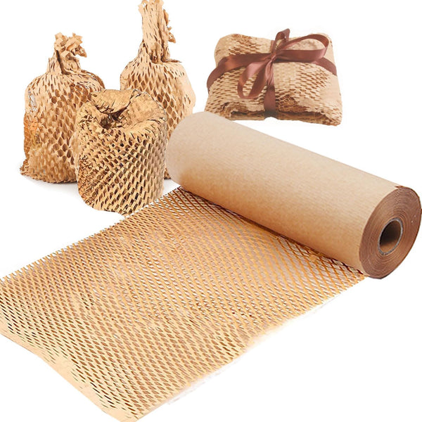 Honeycomb Packing Paper Roll Recyclable & Biodegradable Bubble Wrap Alternative with 30 Fragile Stickers for Secure & Moving Paper Large Bubble Wrap for Packing,Brown,11.8"x2756",30CMx70M