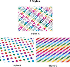 Happy Birthday Wrapping Paper Roll Colorful Gift Wrapping Paper Mini Roll with Iridescent Stripes Printed Paper for Christmas Birthday Present Gift Wrapping Paper Rolls - 43x300cm/17