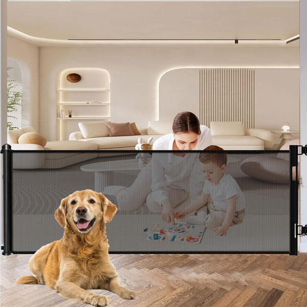 Retractable Baby Gate Retractable Pet Gates for Dogs 33"x118" Extra Long & Wide Safety Gate for Kids Dog Gate for Stairs, Baby Gates for Doorways, Hallways Indoor/Outdoor Baby Gate (Black,86CMx300CM)