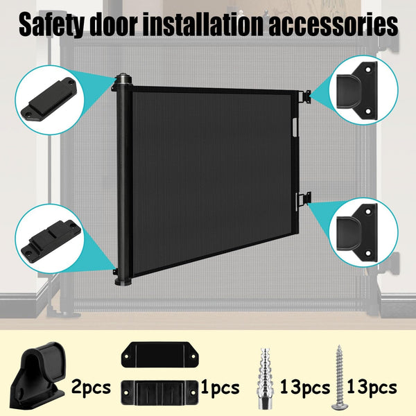 Baby and Pet Gate Repair Kit - 2 Brackets, 2 Latches, Full Wall Mounting Kit for DoxCot Retractable Baby and Pet Safety Gates - Durable Brackets, Latches, and Installation Screws Included,Black