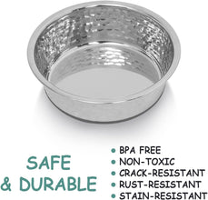 Hammered Finish Stainless Steel Dog Food Bowls Set - Non-Slip, Rust Resistant, Food Grade, Large Dog Food Steel Dog Bowls Set Large Sized Dog for Medium to Large Dogs (1.75 Litre Each, Set of 2)