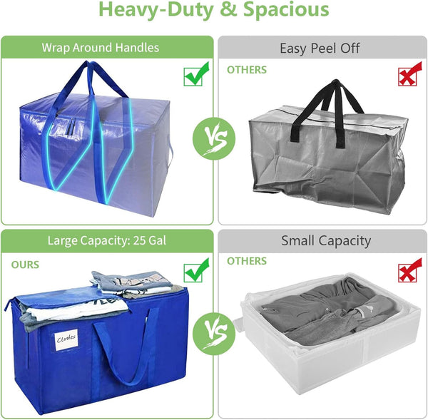 6-Pack Blue Heavy-Duty Moving and Storage Bags with Dual Zippers and Durable Handles,Clothes Bags For Storage Bags Oversized Waterproof Totes for Moving Supplies for Moving Essentials, 69x35x38cm